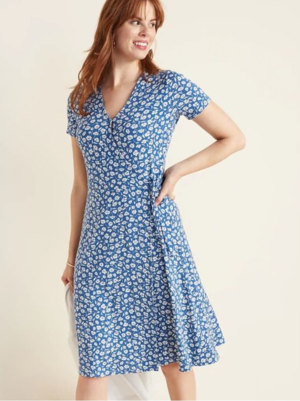 Old Navy Blue Floral Wrap-Style Dress Size M